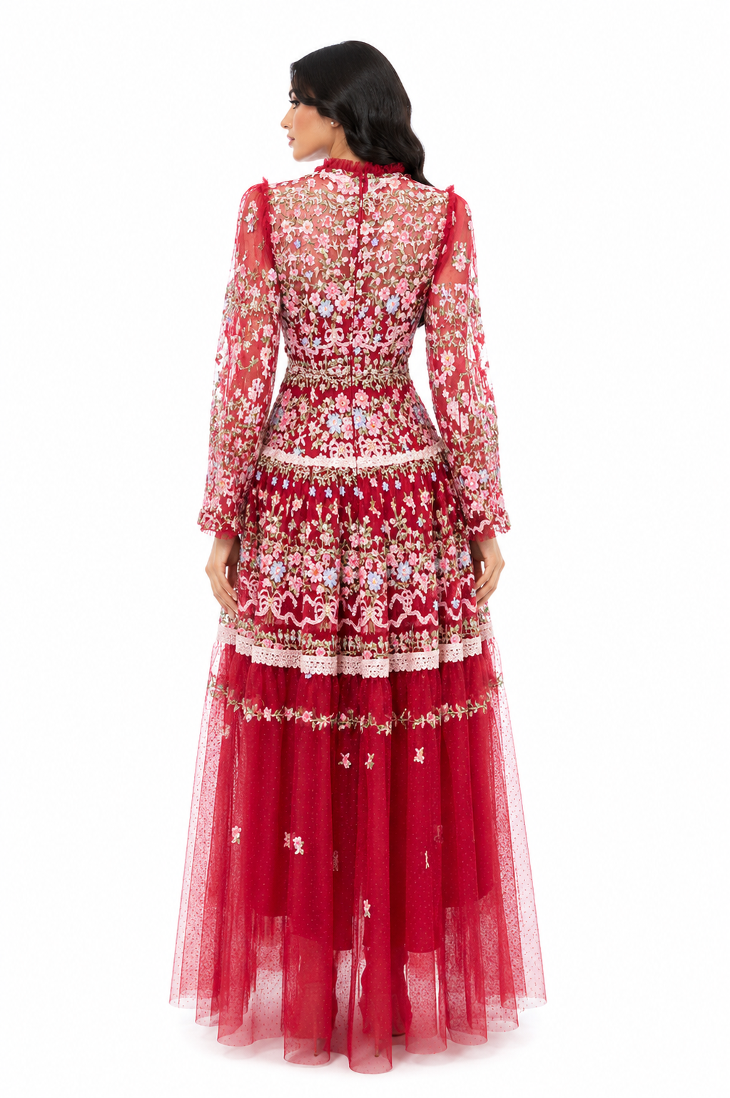 sheer embroidered tulle gown with floral motifs – Fikwesd