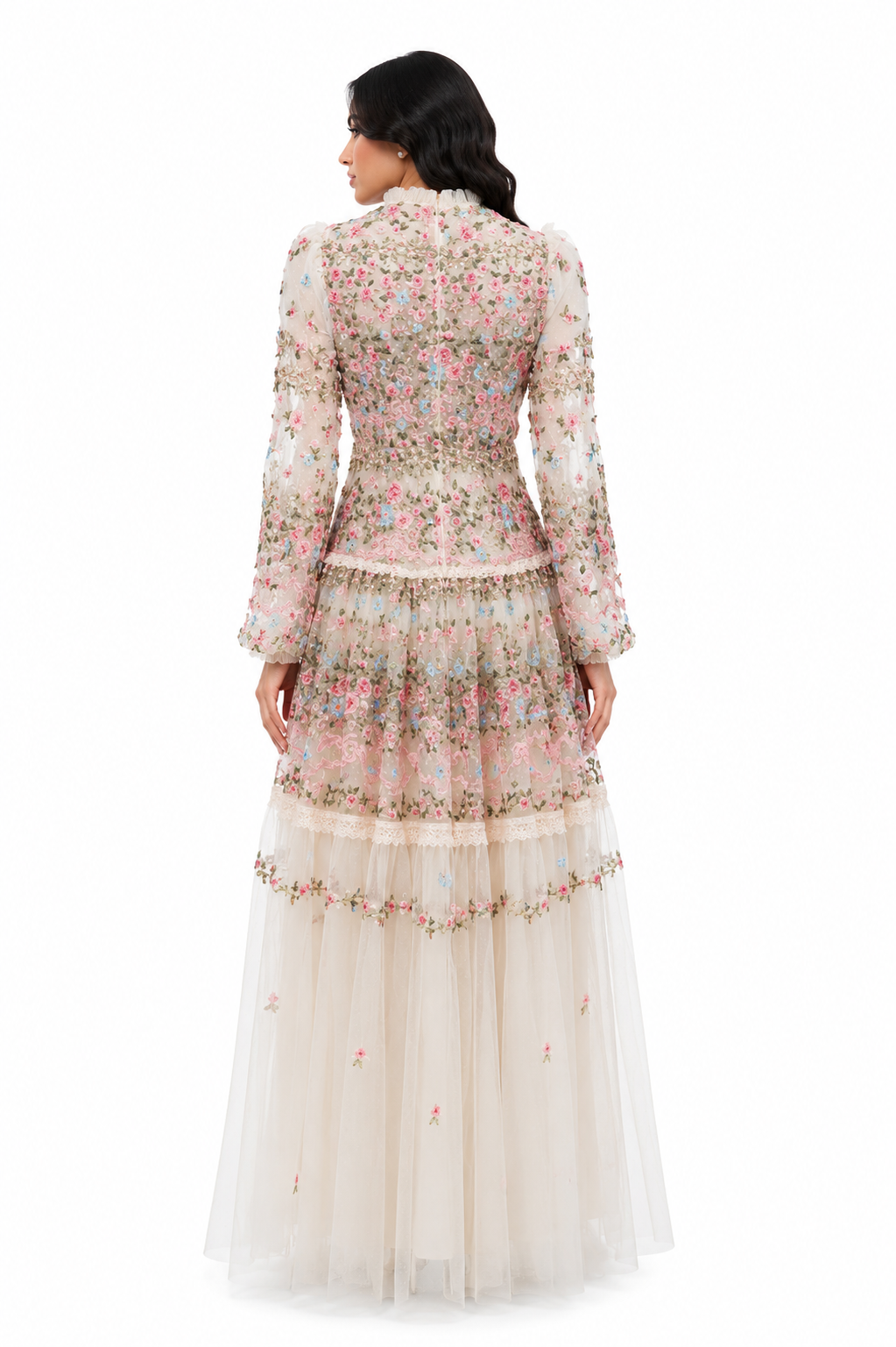 sheer embroidered tulle gown with floral motifs – Fikwesd