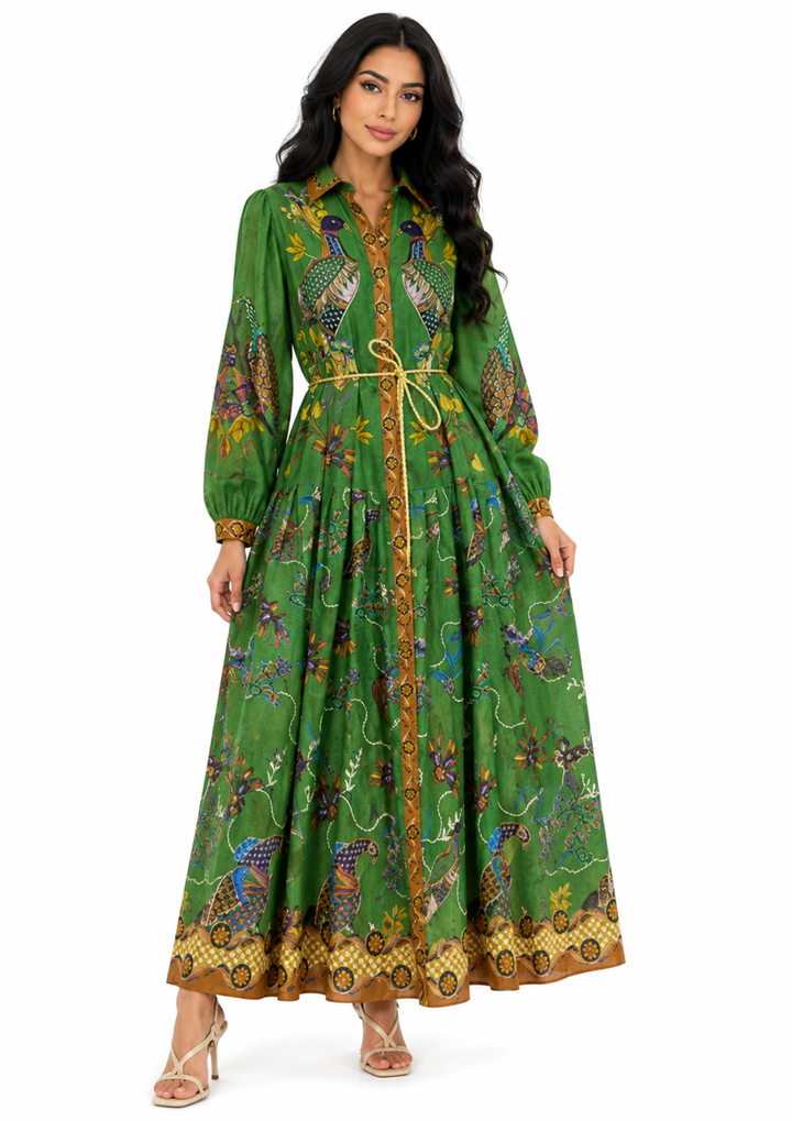 embroidered shirt dress with peacock motif – Edwardx