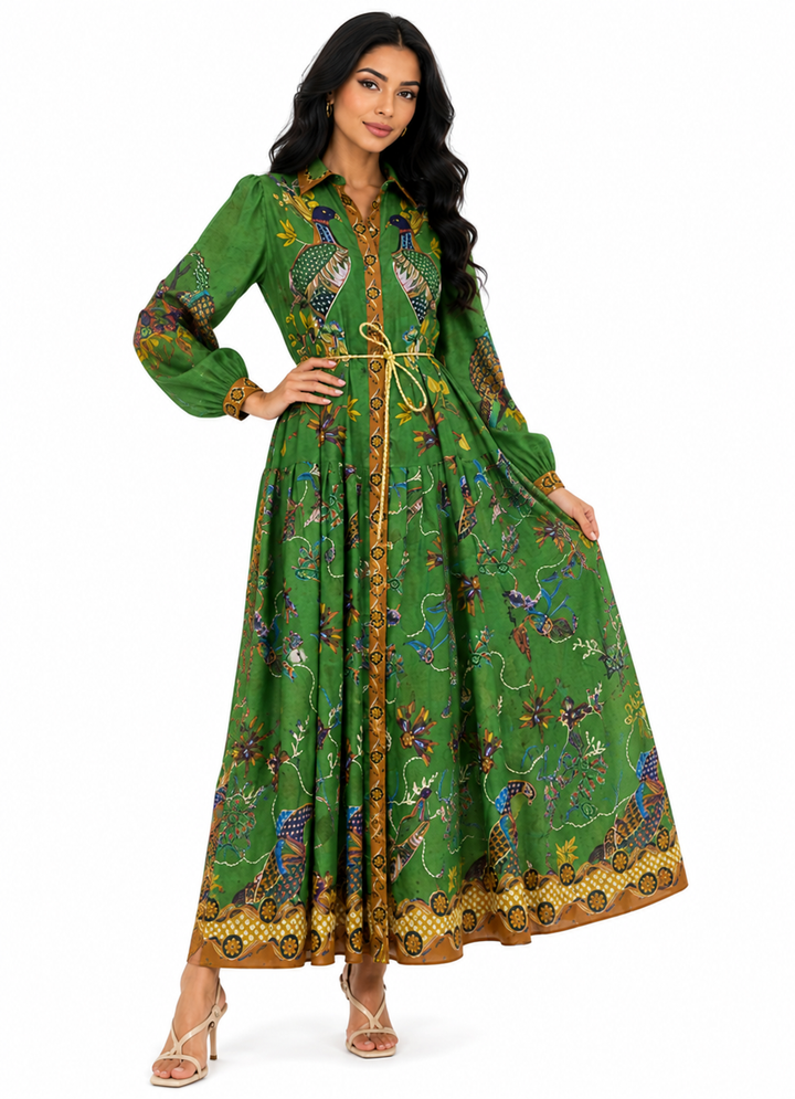 embroidered shirt dress with peacock motif – Edwardx
