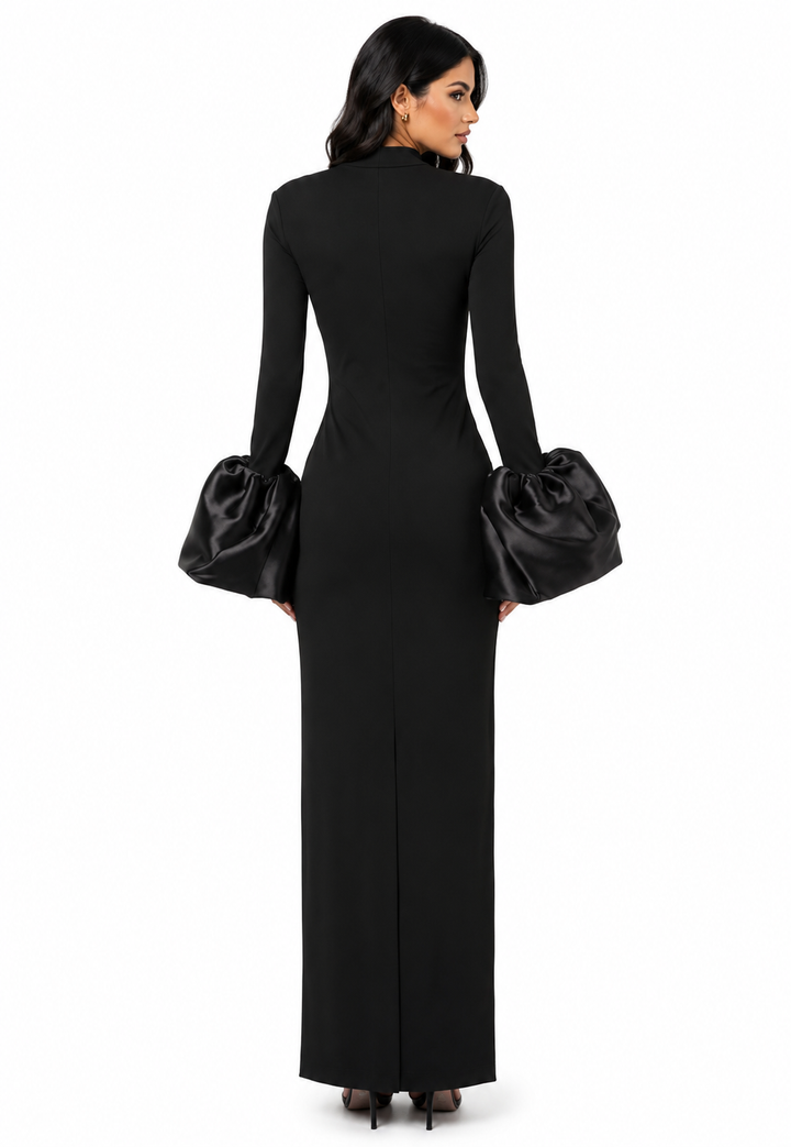 High-neck gown with oversized satin cuffs – Gioconda