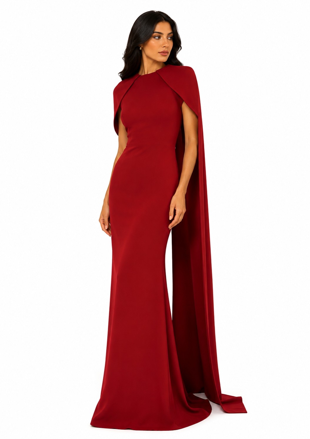 cape-sleeve column gown in ivory – Thuna