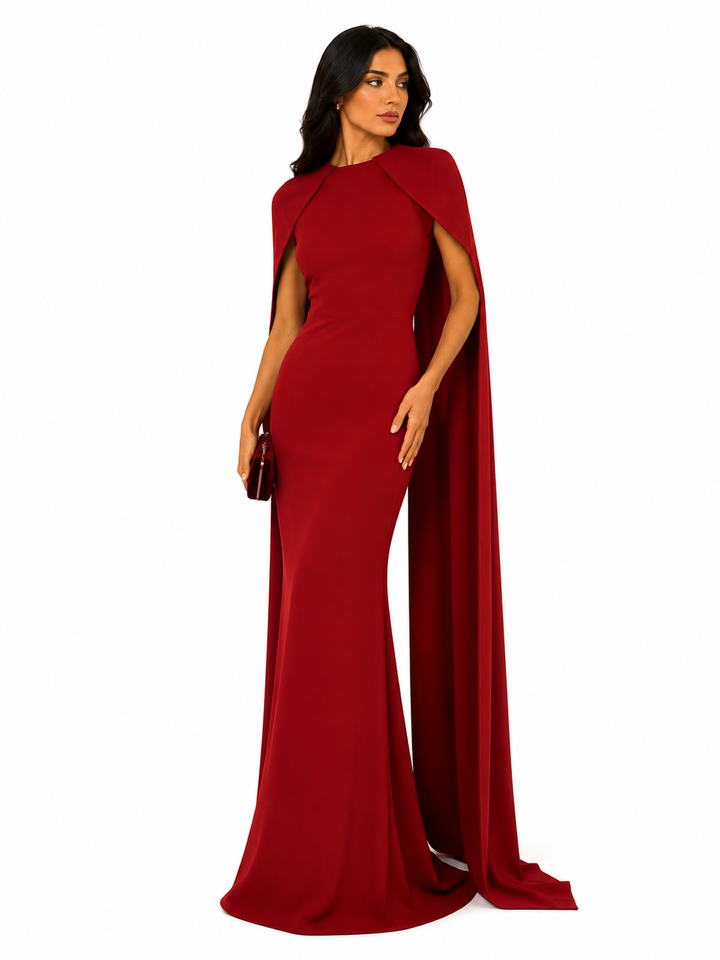 cape-sleeve column gown in ivory – Thuna