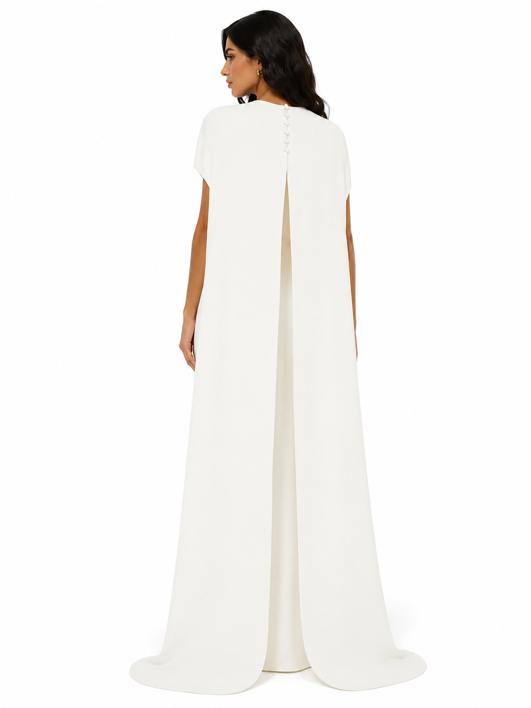 cape-sleeve column gown in ivory – Thuna
