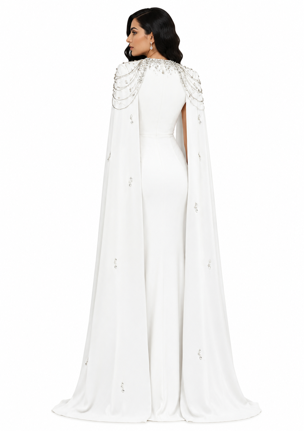 embellished column dress with shoulder cape - Nomalh