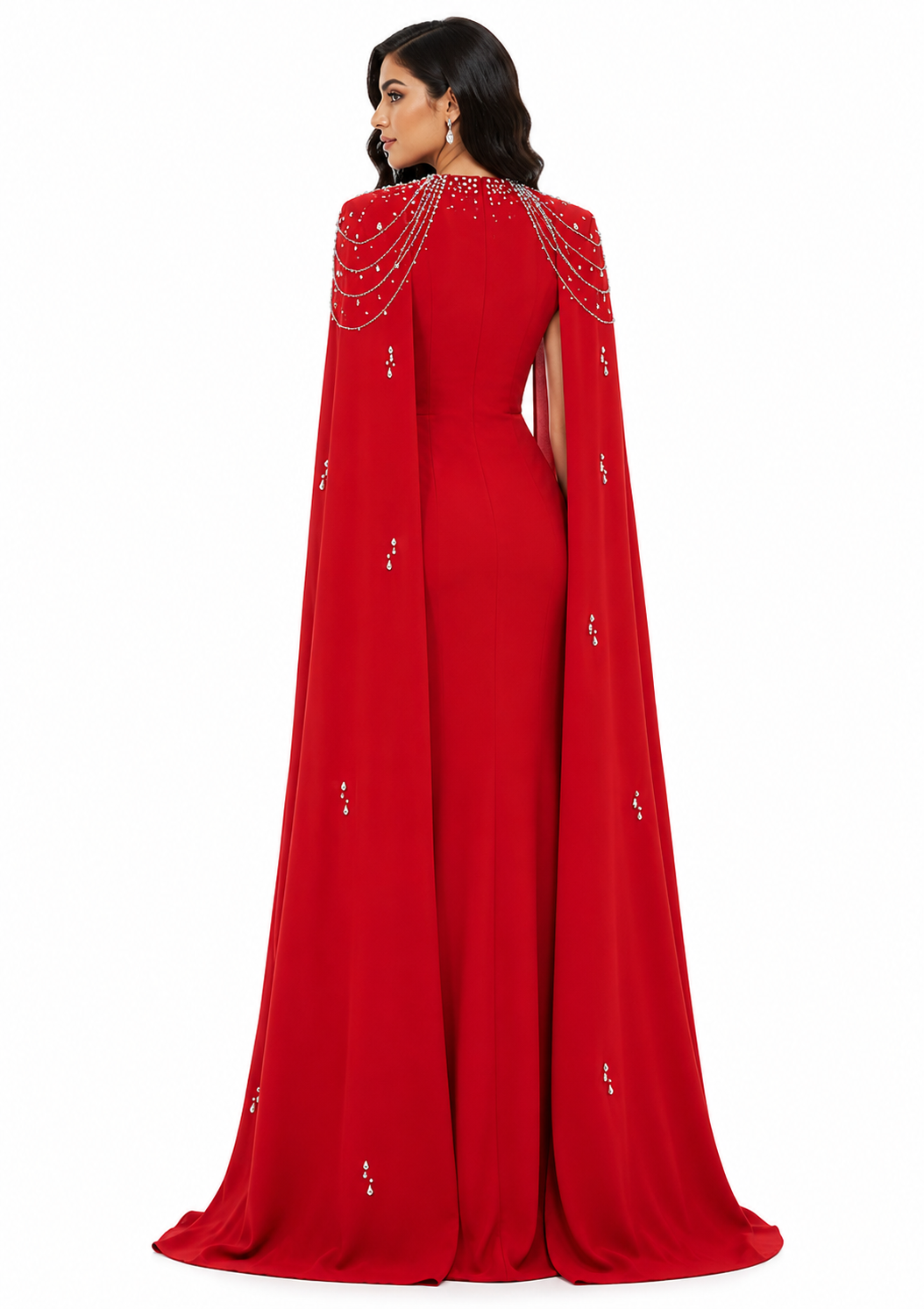 embellished column dress with shoulder cape - Nomalh