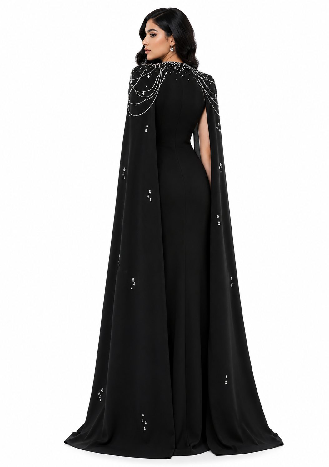 embellished column dress with shoulder cape - Nomalh