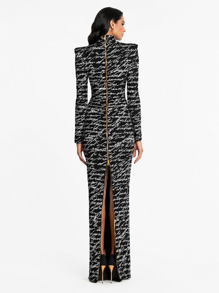 printed bodycon gown with high neck – JOLIAS