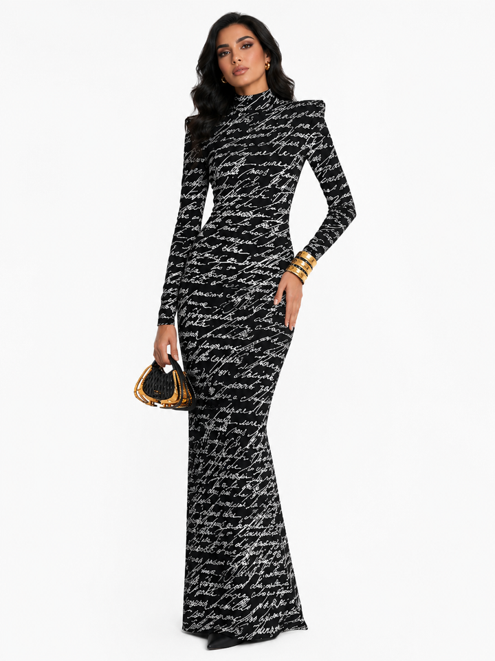 printed bodycon gown with high neck – JOLIAS