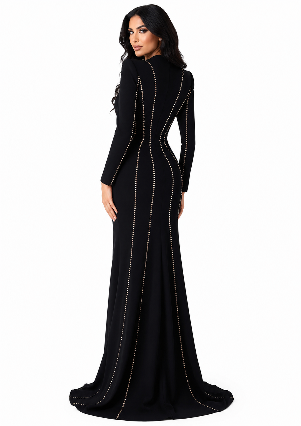 Dreiviertelärmel-Wickelkleid mit Paillettenrevers und Blumenapplikation – ALINA 