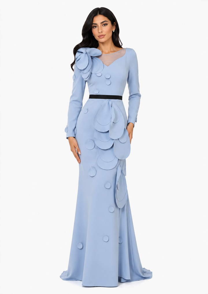 applique detail gown with sculpted shoulder – Farein