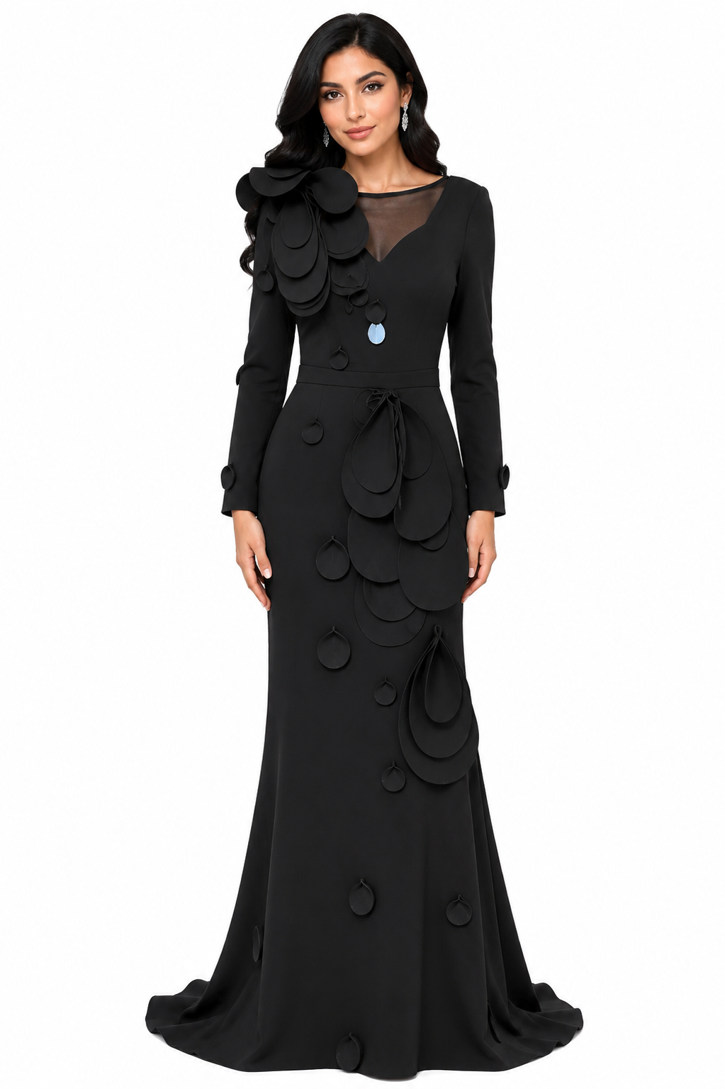 applique detail gown with sculpted shoulder – Farein