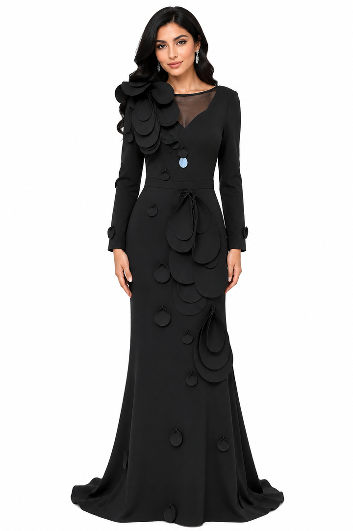 applique detail gown with sculpted shoulder – Farein