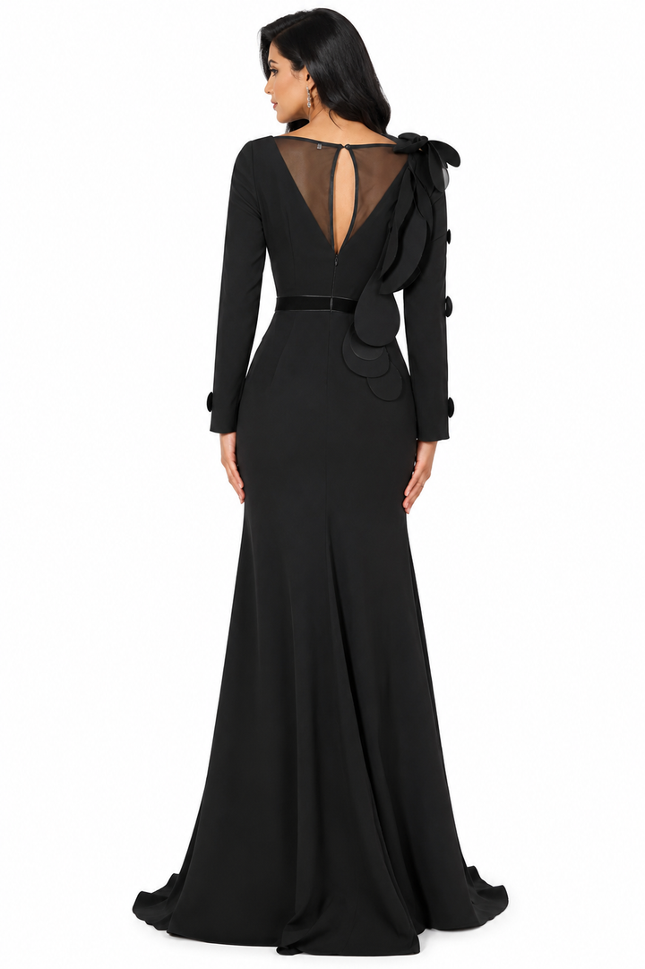 applique detail gown with sculpted shoulder – Farein