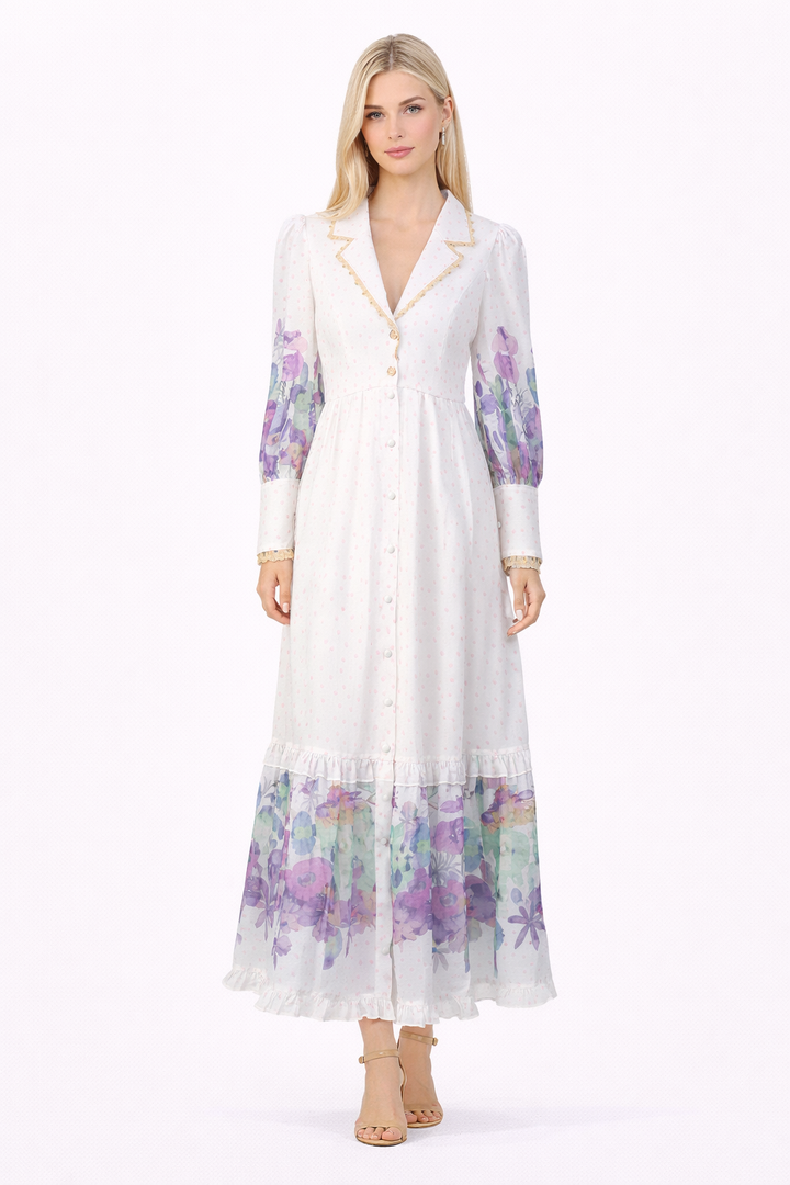floral print ruffle hem shirt maxi dress – WHISPER