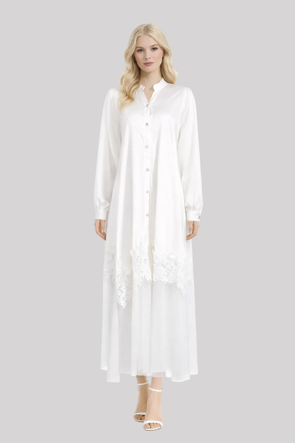 button-front lace hem maxi dress – MIDNIT