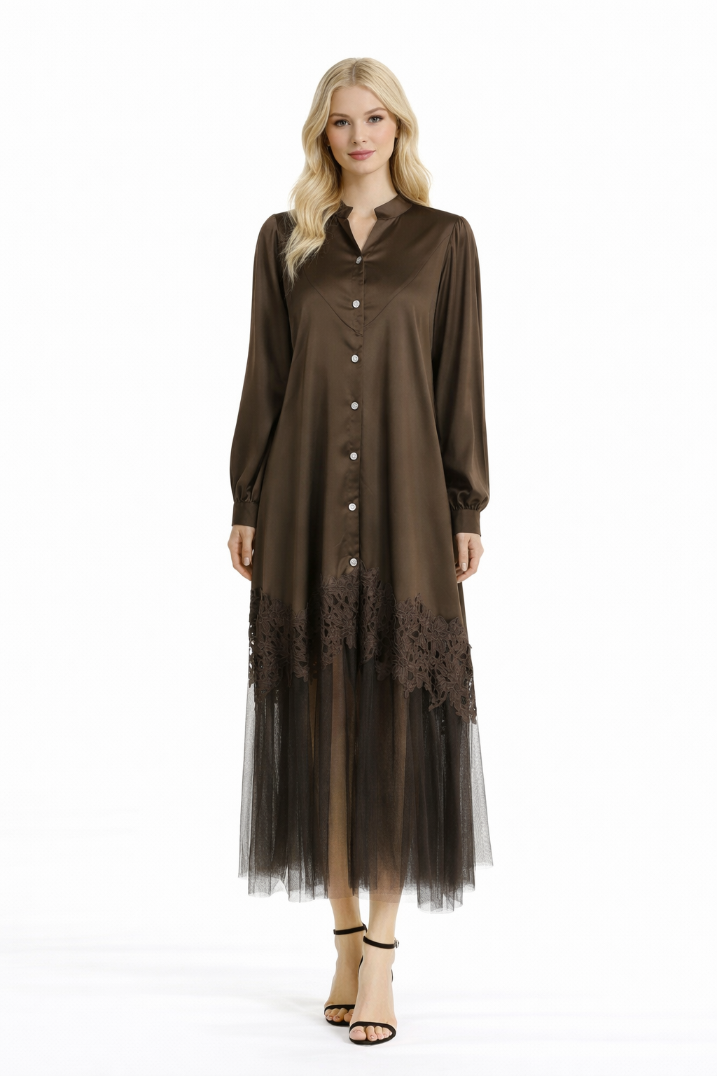 button-front lace hem maxi dress – MIDNIT