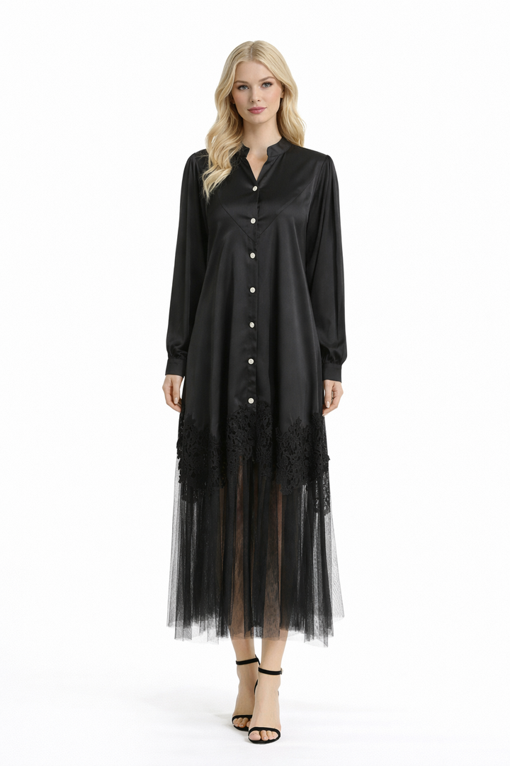 button-front lace hem maxi dress – MIDNIT