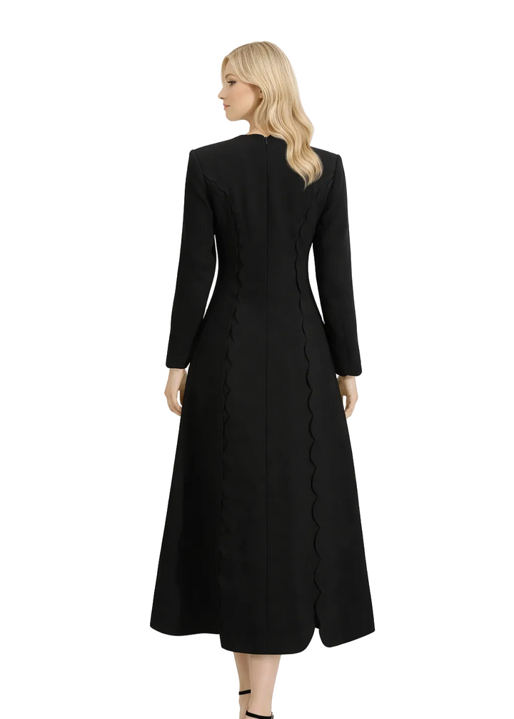 scalloped V-neck lace-up midi dress – CHARM