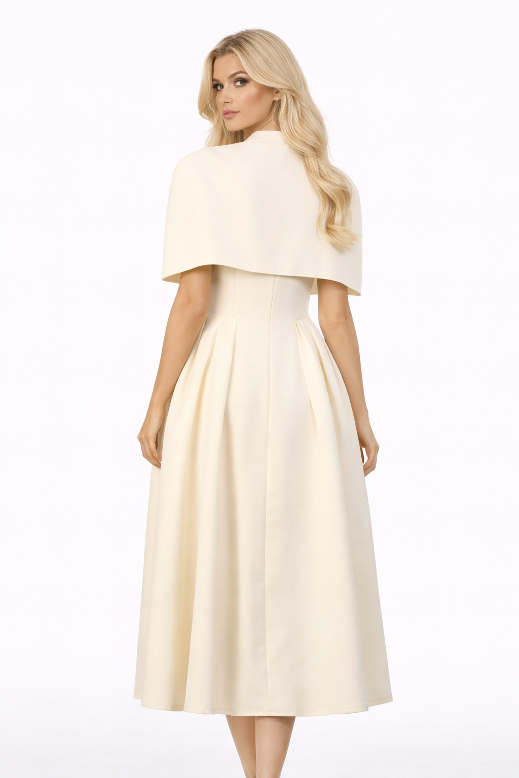 cape collar sleeveless flared midi dress – GRACE