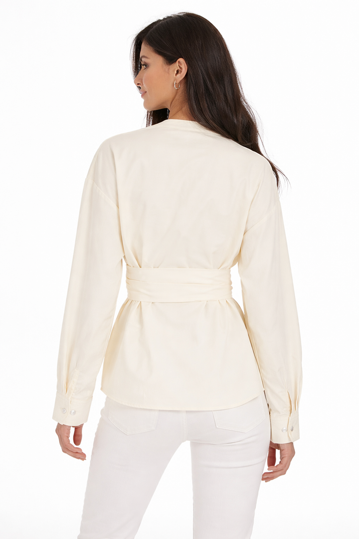wrap tie-waist blouse with asymmetric neckline – AZURE