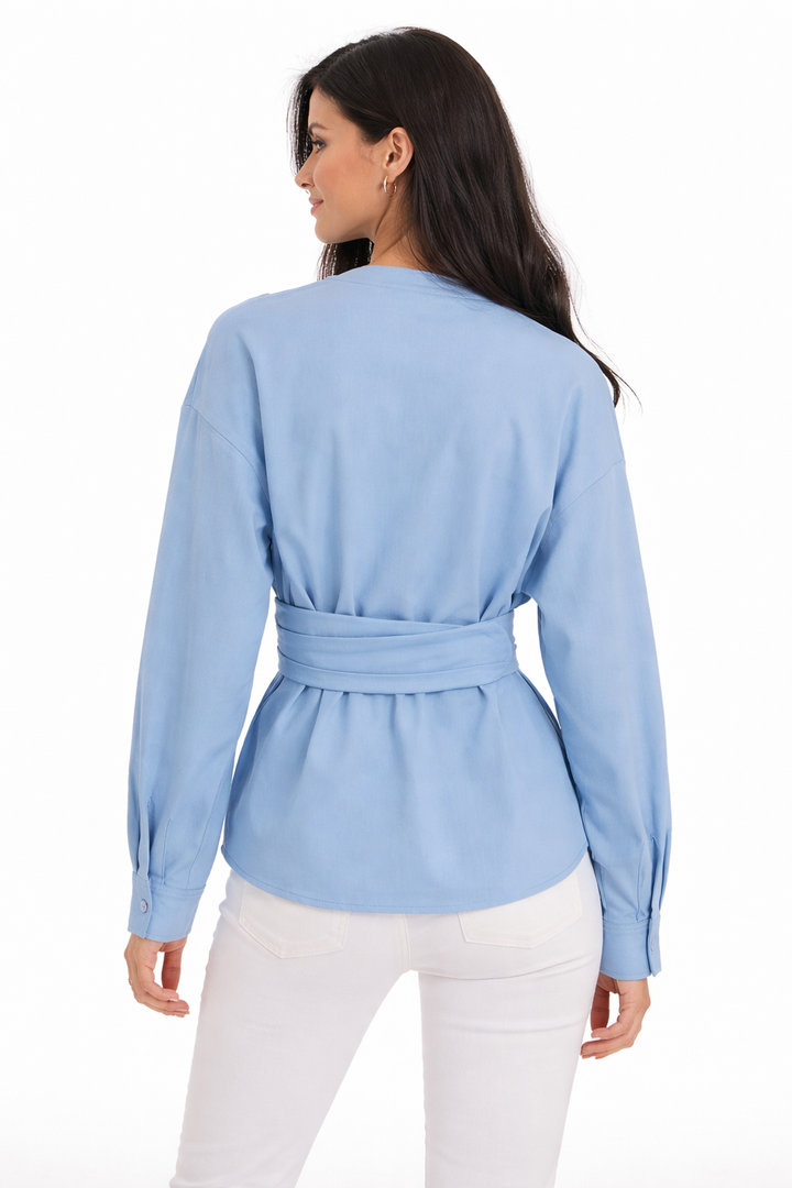 wrap tie-waist blouse with asymmetric neckline – AZURE
