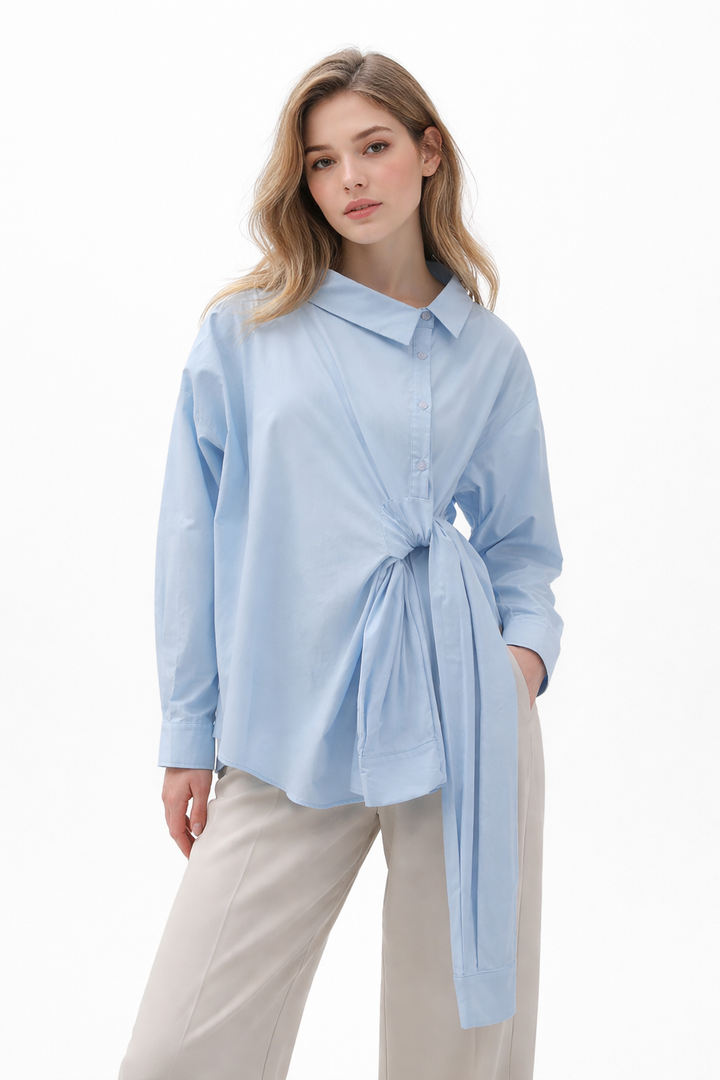 Asymmetric Wrap Shirt with Side Tie – LUMINA