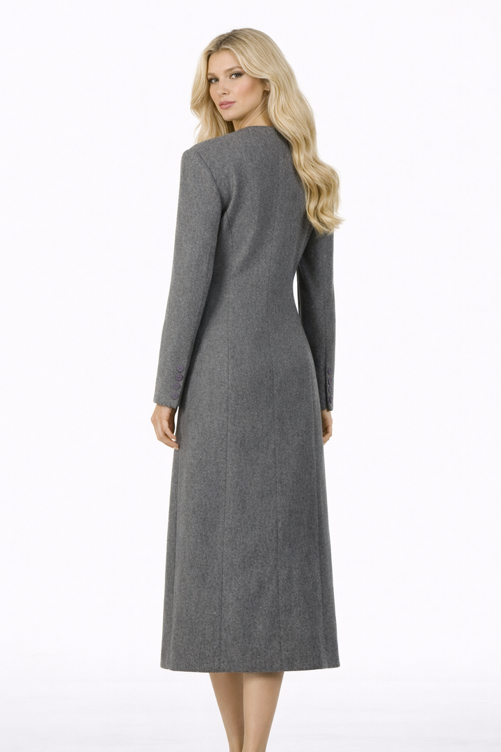asymmetrical button long sleeve tailored midi dress – URBAN