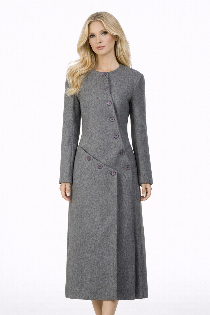 asymmetrical button long sleeve tailored midi dress – URBAN