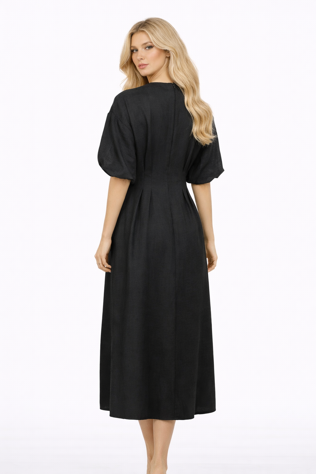 embellished puff sleeve A-line midi dress – ORBIT