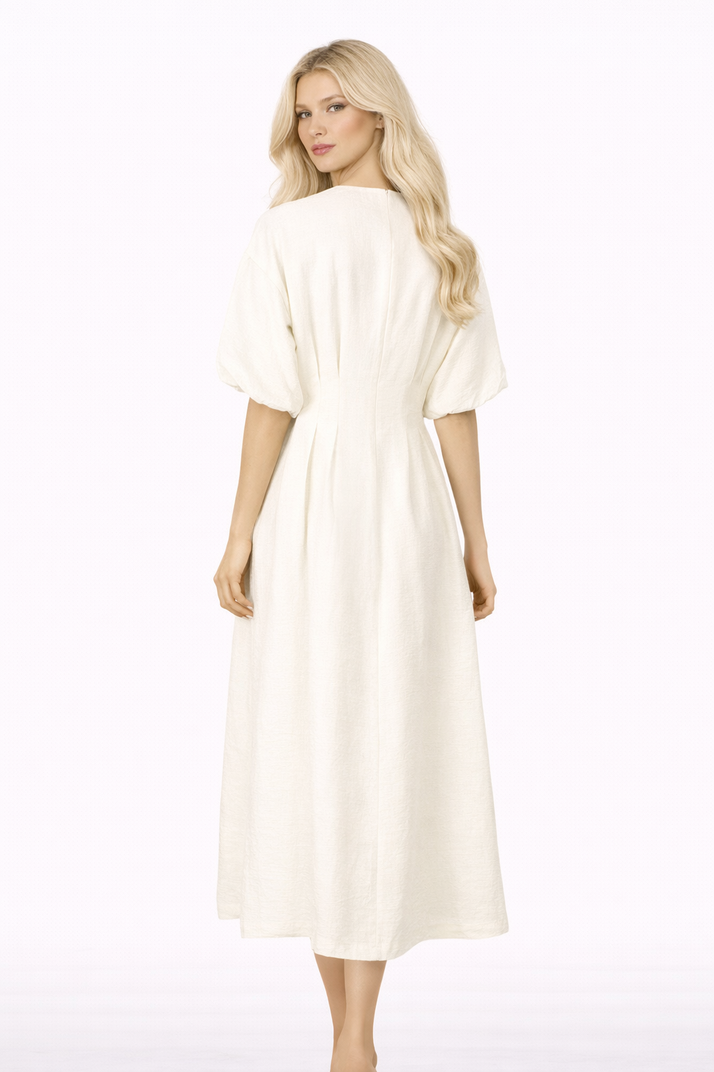 embellished puff sleeve A-line midi dress – ORBIT