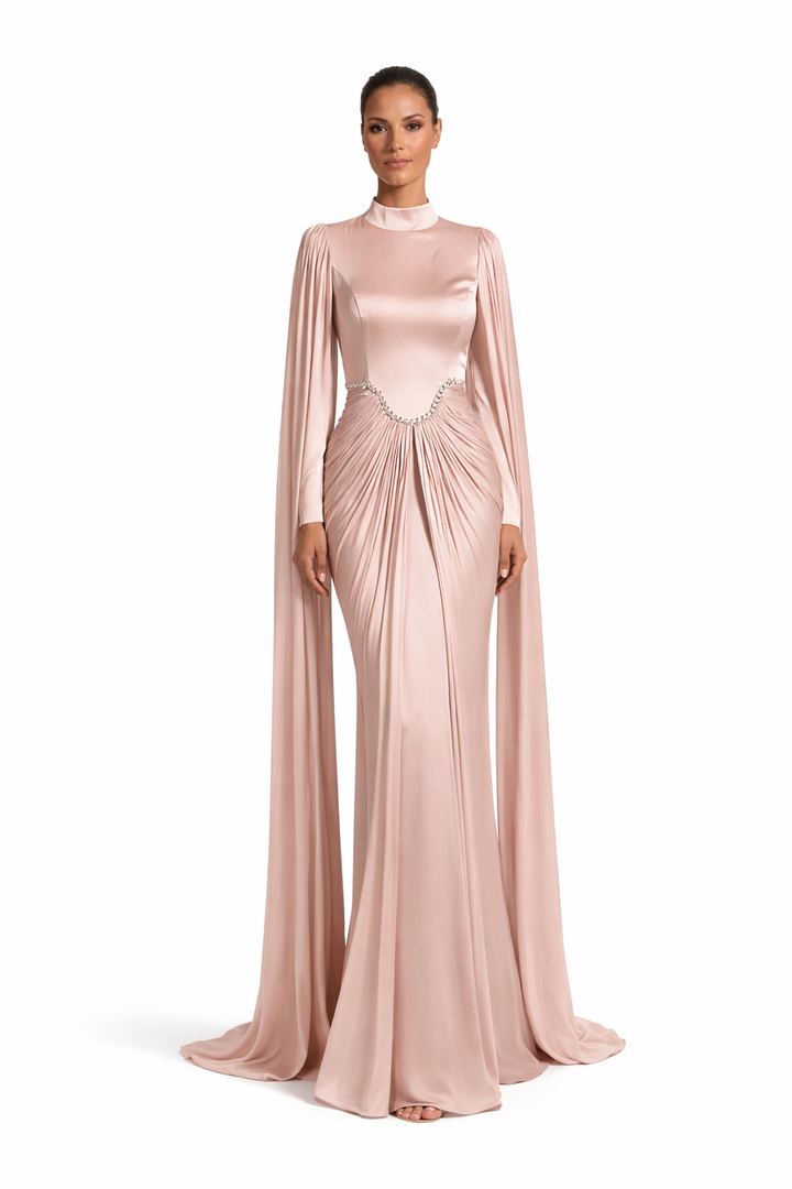 high neck draped maxi dress with cape sleeves – ROSE