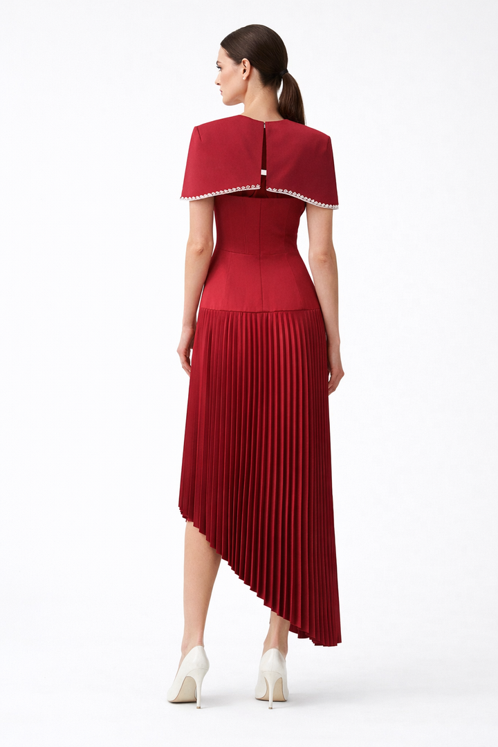 cape overlay pleated midi dress – ECLIPSE