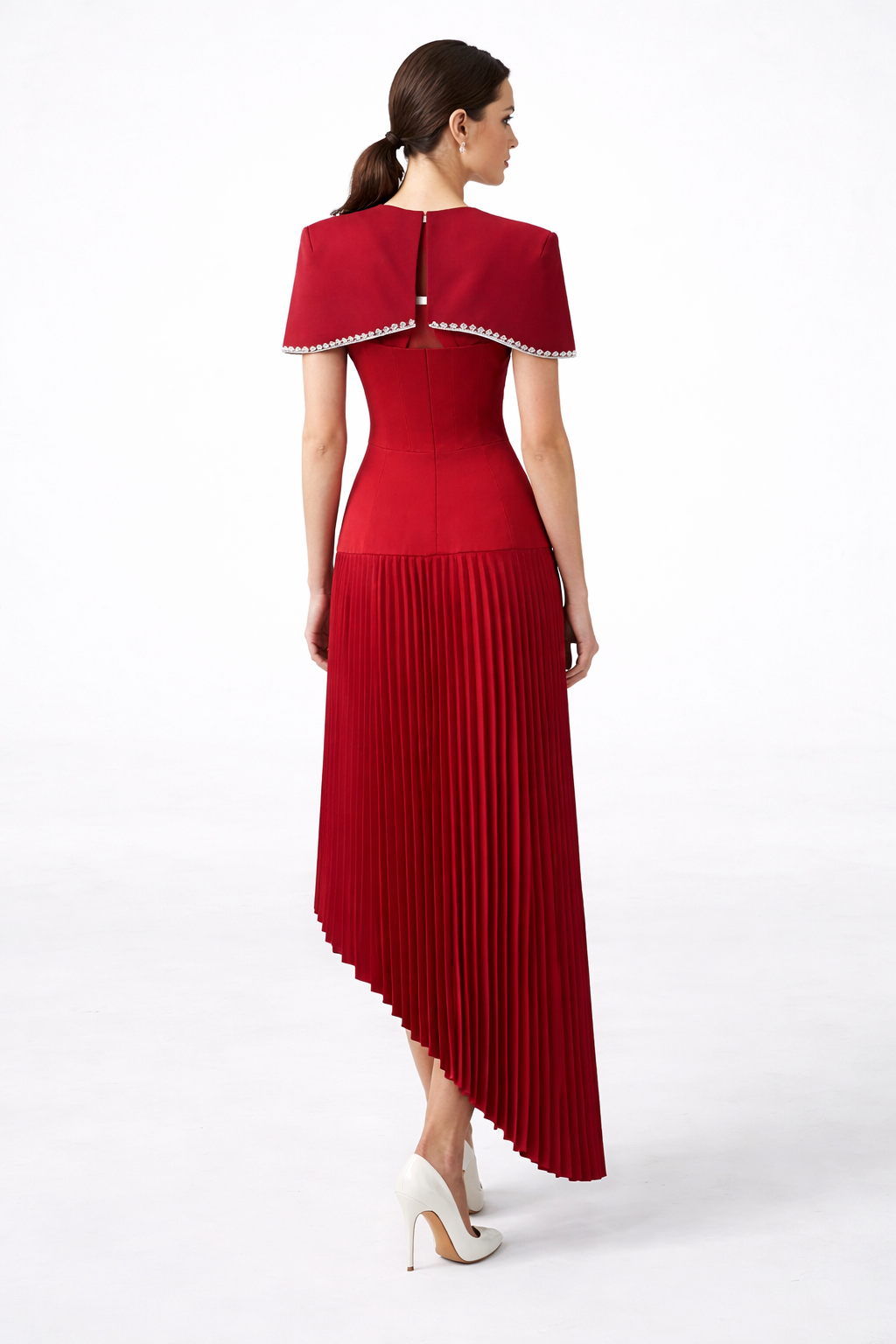 cape overlay pleated midi dress – ECLIPSE