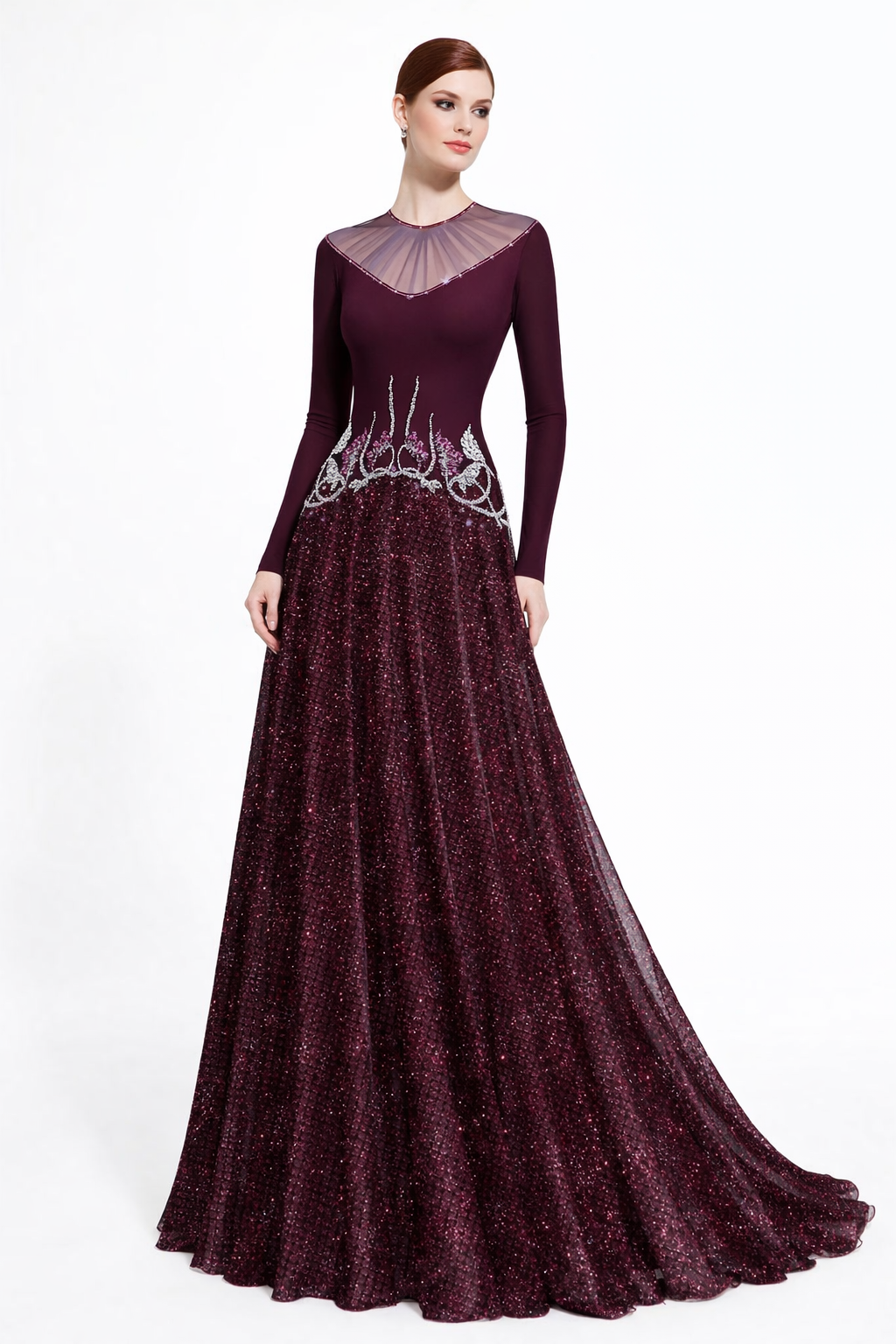 illusion neckline embroidered ball gown – ROYALE