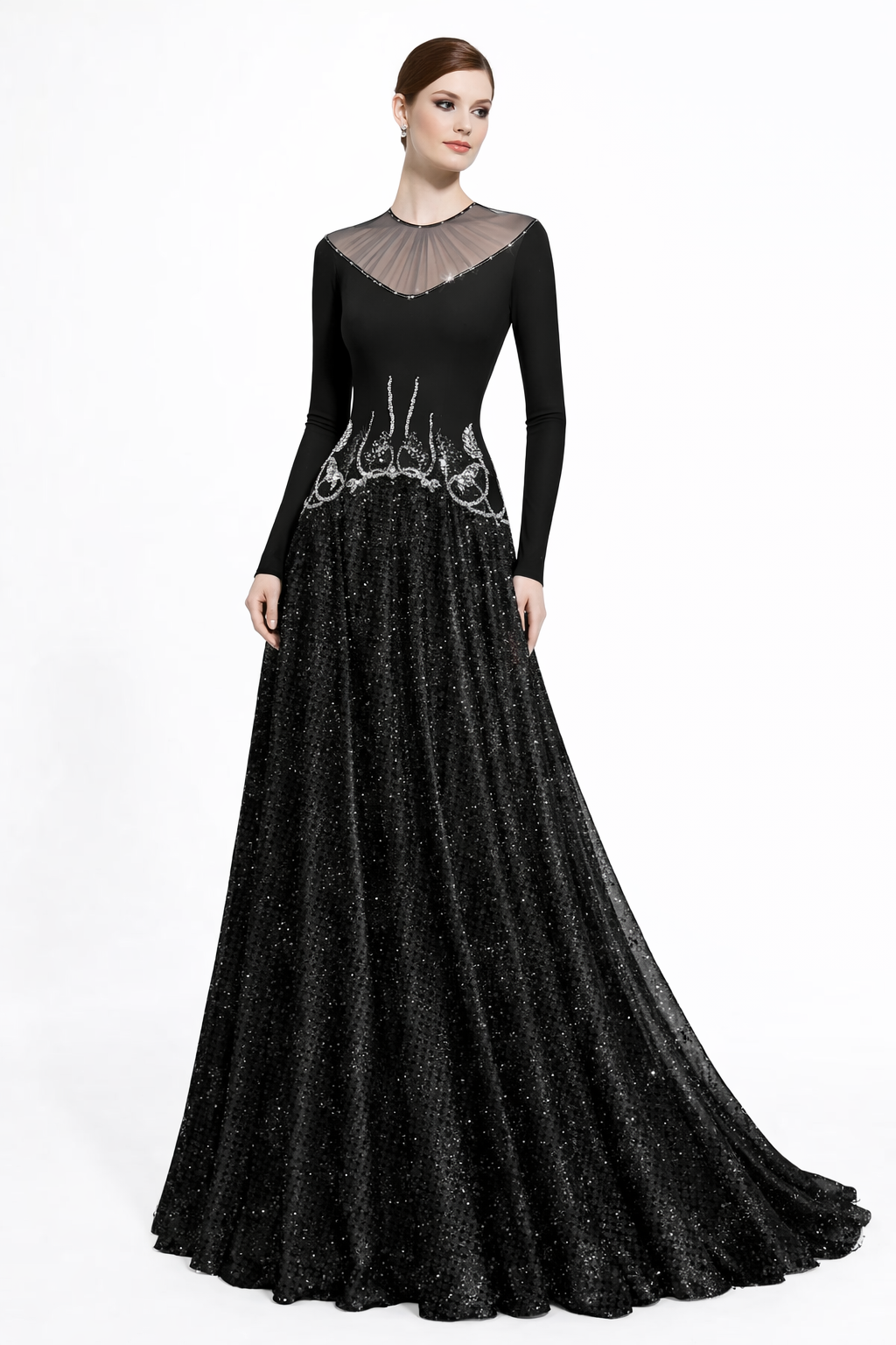 illusion neckline embroidered ball gown – ROYALE