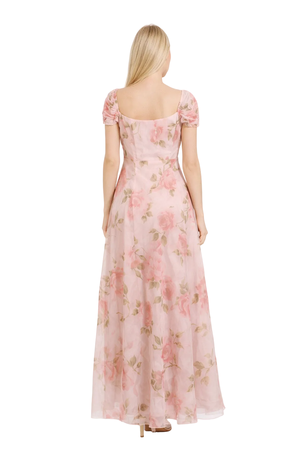 off-shoulder floral midi dress with rosette detail – ROSABELLE