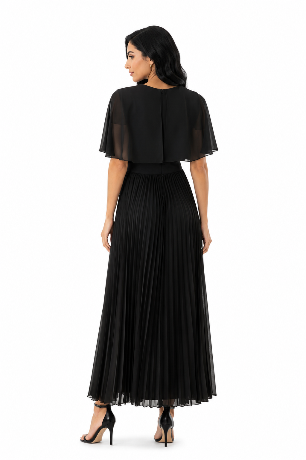 Pleated chiffon maxi dress with flutter sleeves – LILAC