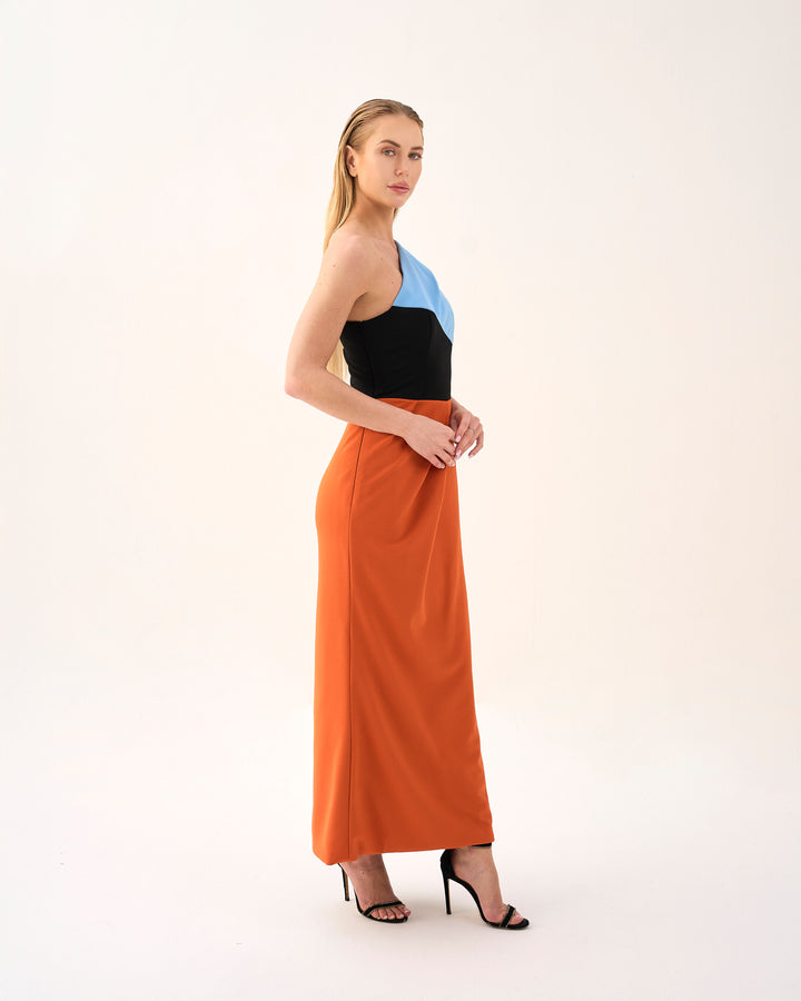 Asymmetrical cut & multicoloured dress - AMARA