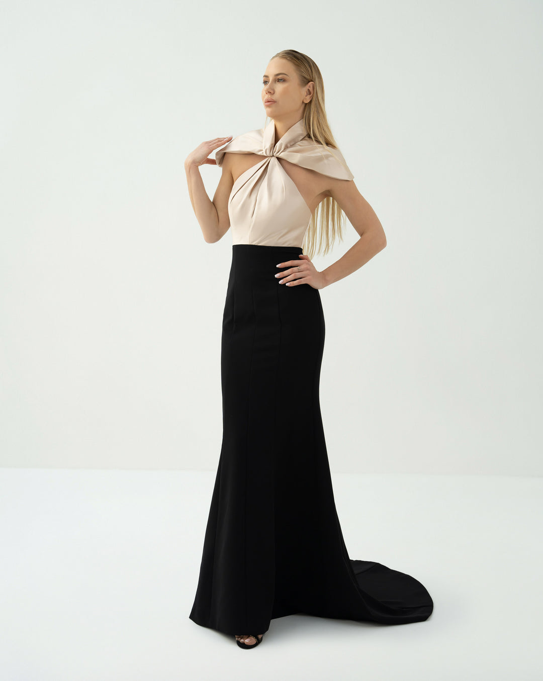 Two-Tone Mermaid Gown with Draped Satin Capelet - BIANCA