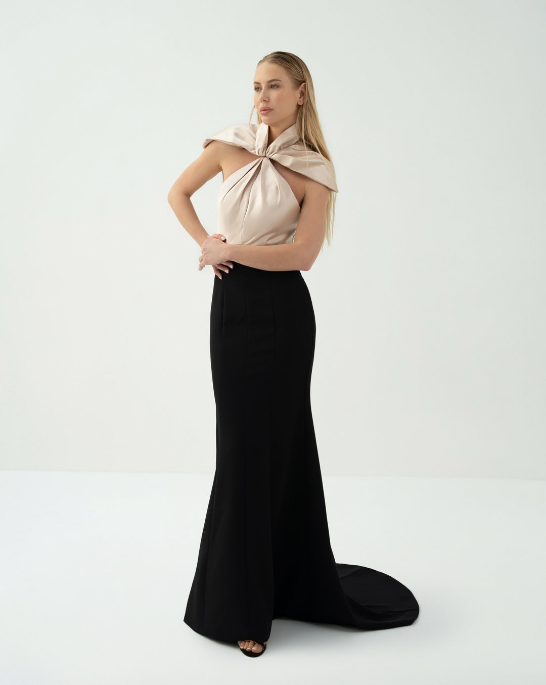 Two-Tone Mermaid Gown with Draped Satin Capelet - BIANCA