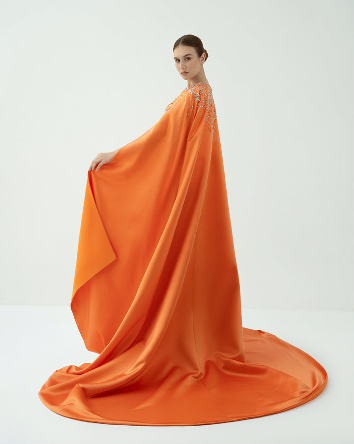 Embellished Column Dress with Dramatic Cape – SOLAR