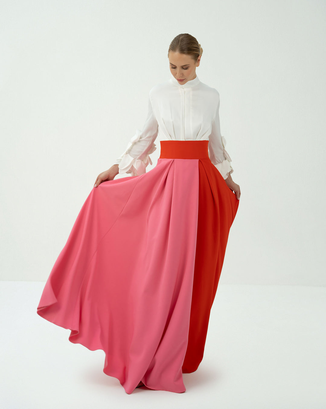 Bicolour skirt  with ruffle sleeve shirt - LEILANY