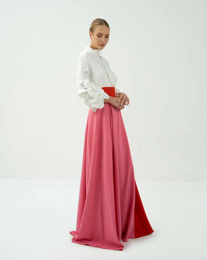 Bicolour skirt  with ruffle sleeve shirt - LEILANY