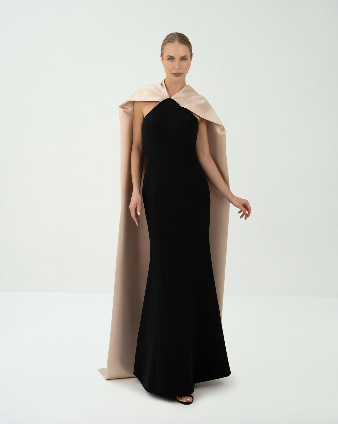 Sleeveless column dress with maxi cape  - LUNA
