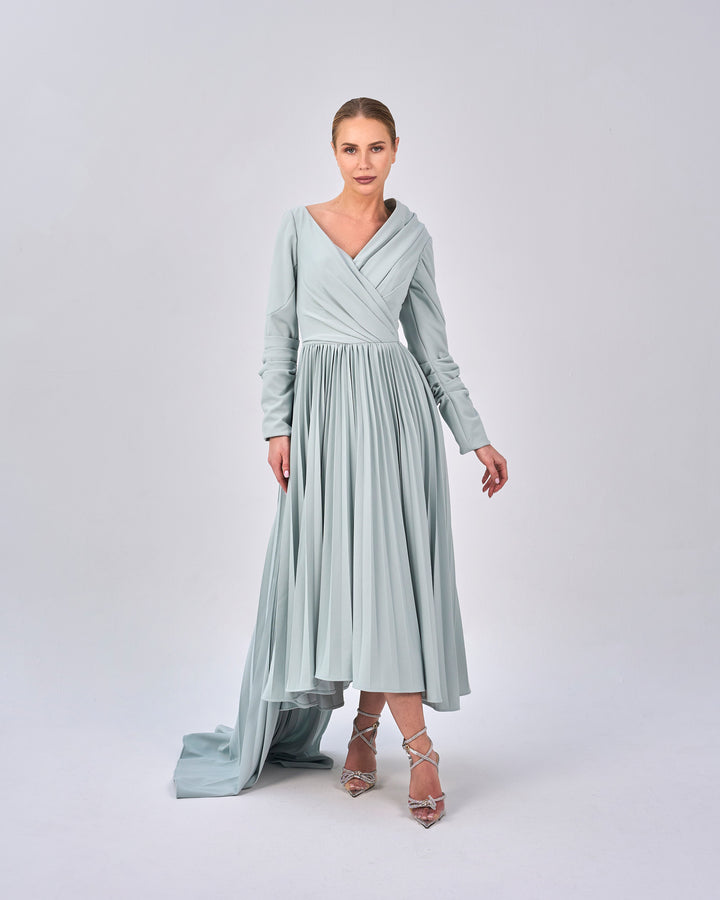 Draped - Pleated dress with asymmetrical neckline - ELODIE