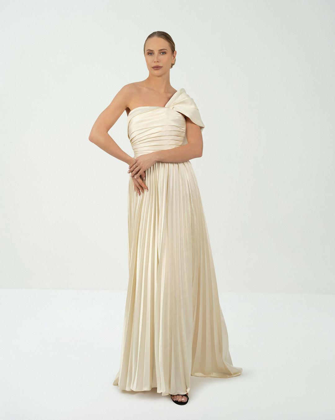 Shoulder off pleated dress - TESSA