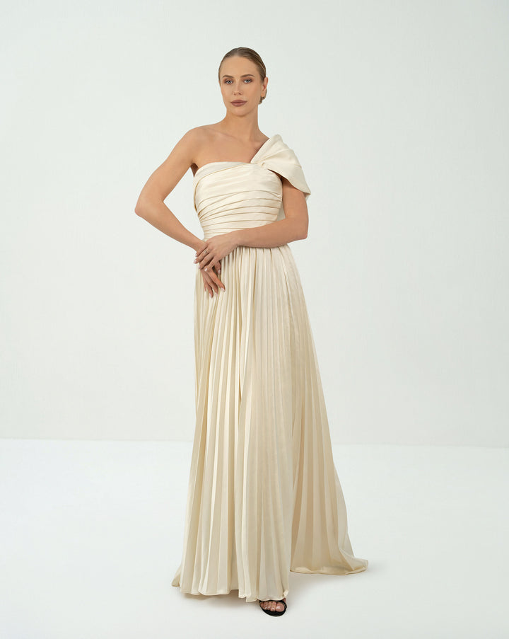 Shoulder off pleated dress - TESSA