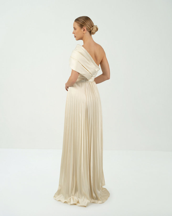 Shoulder off pleated dress - TESSA