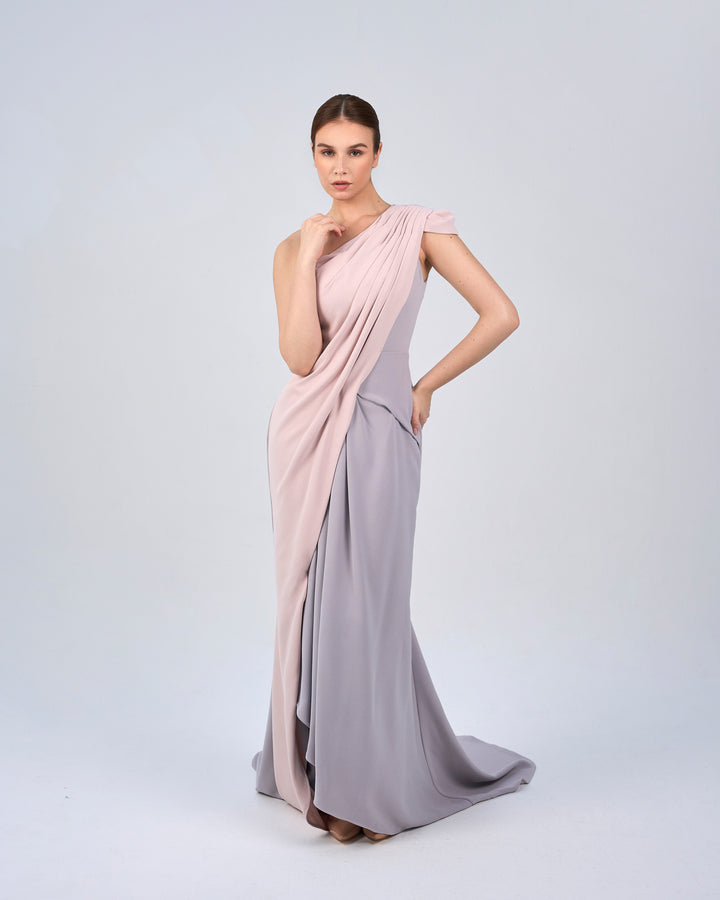 Bicolour asymmetrical draped dress-Loretta